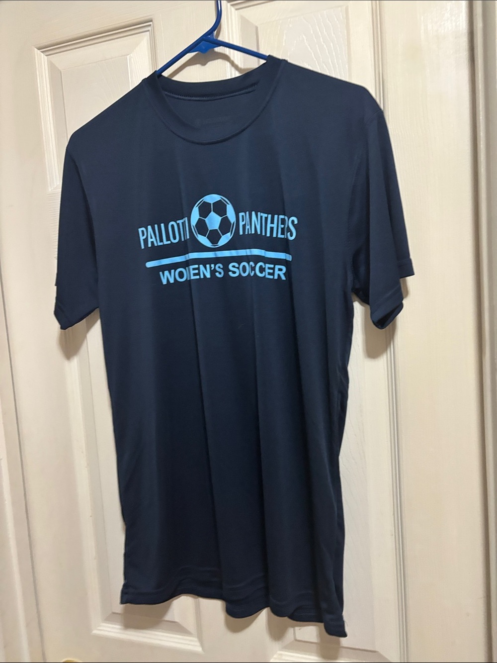 Holloway Navy Short-Sleeve Women's Soccer Tee with Light Blue Print
